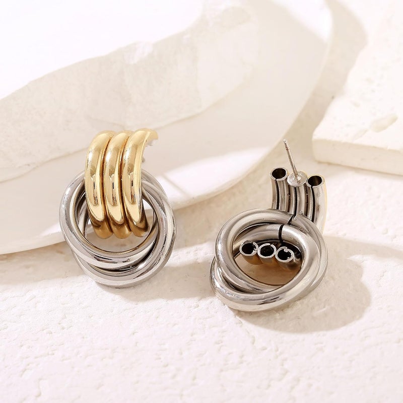 Spiritlele 14K Gold Plated Knot Earrings for Women Gold Silver Earrings Heart Link Drop Dangle Earring Chunky Golden Knotted Statement Jewelry - Image 5